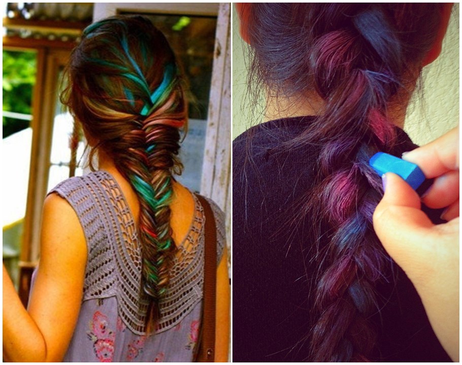 Hair Chalk – Como fazer mechas coloridas no cabelo com giz pastel penteado trança